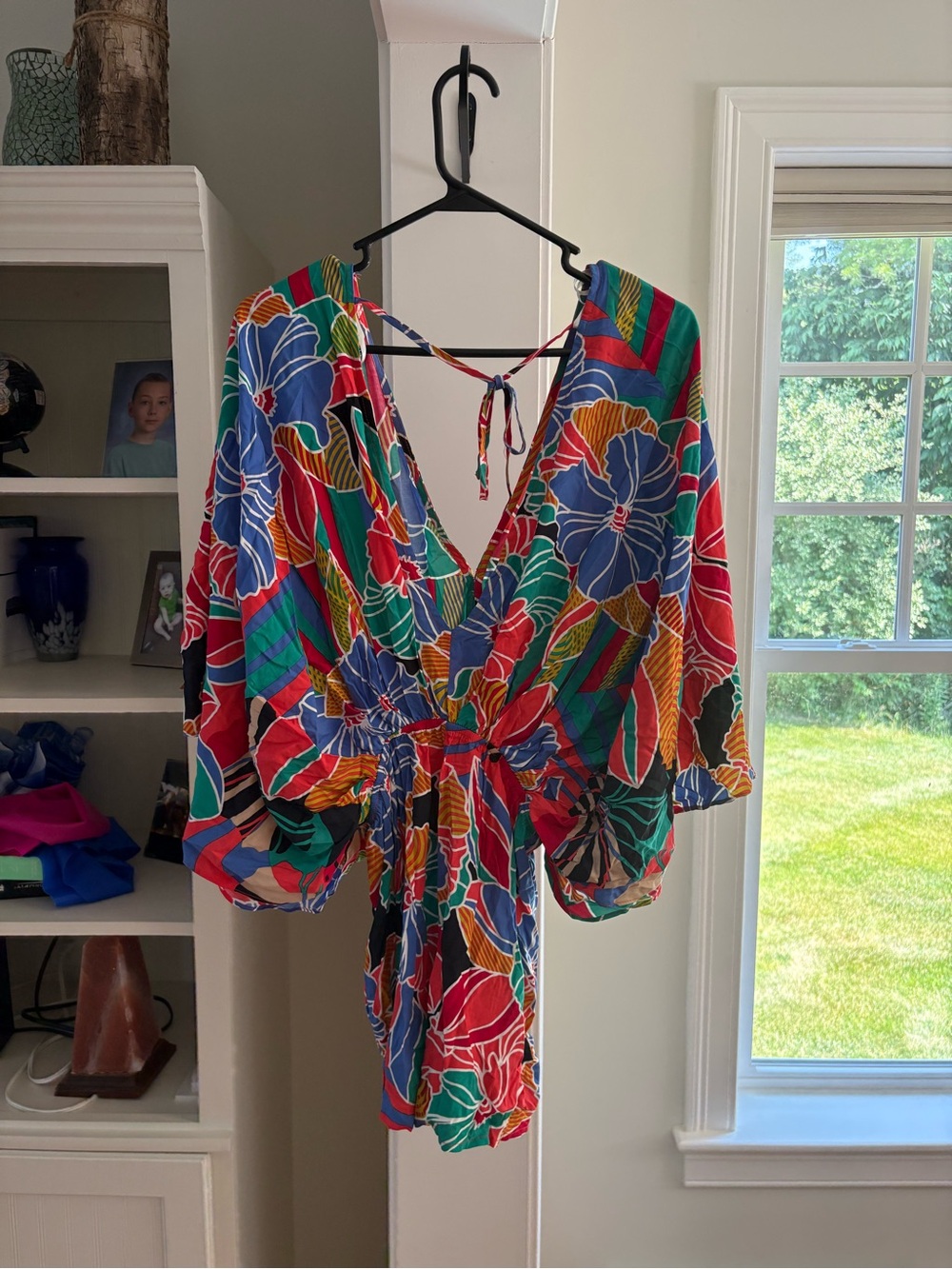 Aakaa Multicolor Floral Wrap Top in Red, Blue, Green